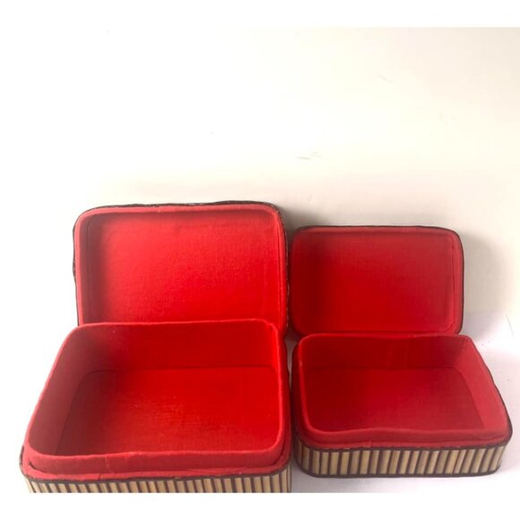 2 Vintage Japanese Bamboo Nesting Storage Trinket Boxes Stash Silhouette - Picture 6 of 6